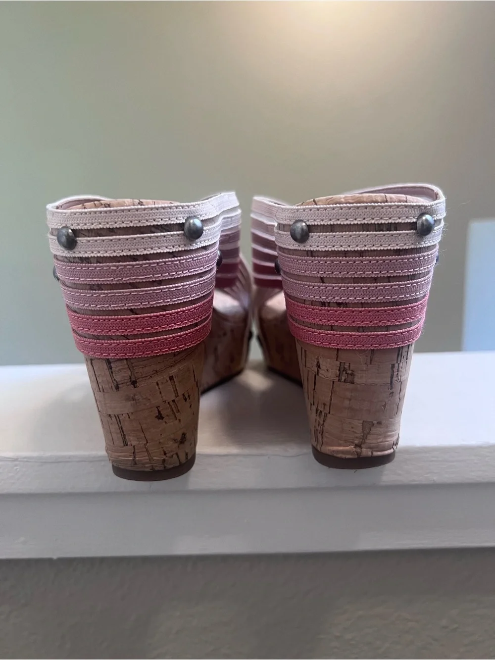 Lucky Brand Pink Ombré Cork Wedge Sandals Crisscross Wedge Size 9